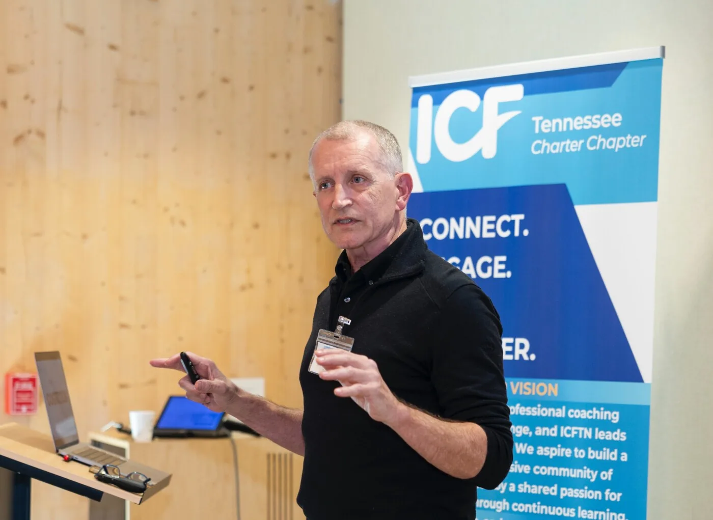 Rod Francis mid-point during a keynote